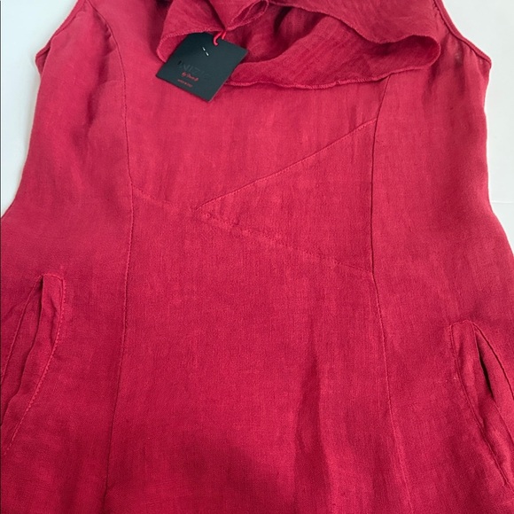 Inizio by portollc red linen blend midi sleeveless dress w cowl neck and pockets - Picture 16 of 16